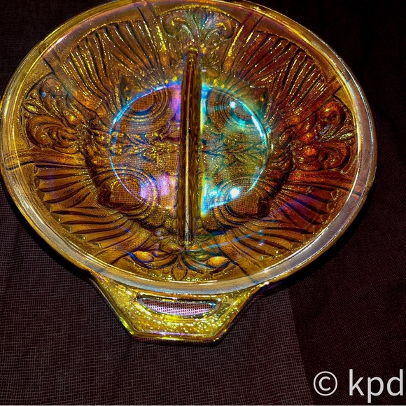 Indiana Killarney Marigold Carnival Glass 1950s Divided Relish Dish - Picture 3 of 7
